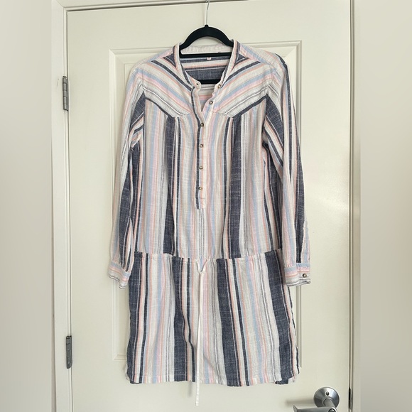 Xirena | Emersyn 100% Cotton Drawstring Waist Resort Beach Stripe Dress‎ medium - Picture 2 of 6